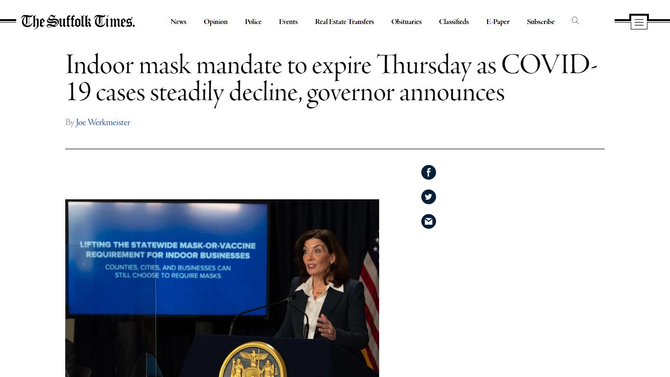 Indoor mask mandate to expire Thursday as COVID-19 ... - The Suffolk Times